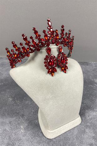 Red Cooker Bridal Henna Crown And Stud Earrings
