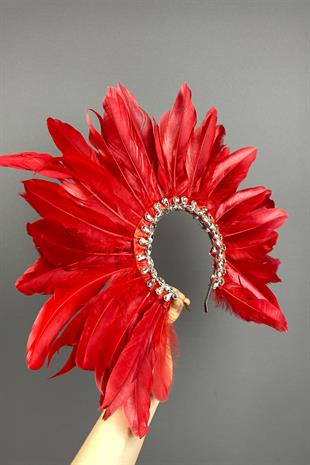 Red Dali Feather Stone Bridal Henna Crown Accessory