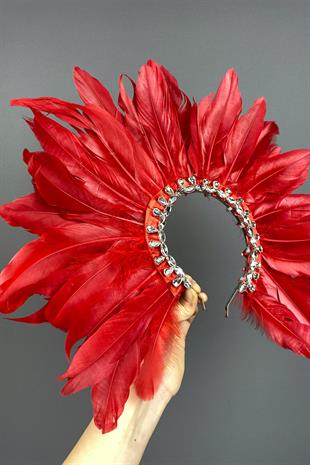 Red Dali Feather Stone Bridal Henna Crown Accessory