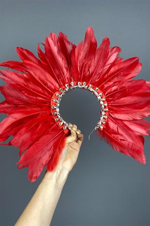 Red Dali Feather Stone Bridal Henna Crown Accessory