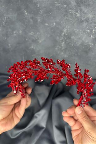 Kırmızı Defne Gelin Tacı Saç Ve Türban Aksesuarı