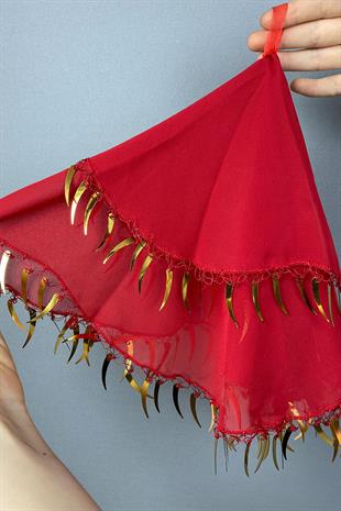 Red Ecru Gold Sword Sequin Chiffon Bridal Halay Handkerchief 5 pcs