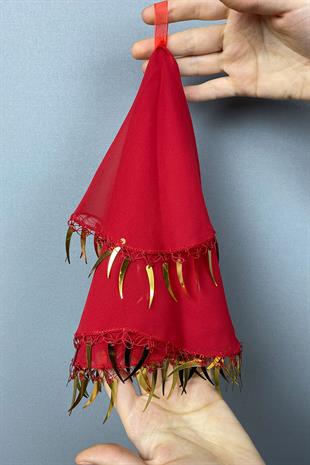 Red Ecru Gold Sword Sequin Chiffon Bridal Halay Handkerchief 5 pcs