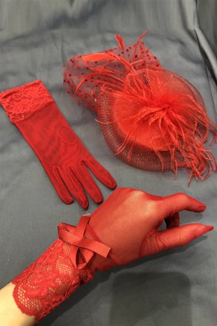 Red Gloves-Point Voile Wedding Hat