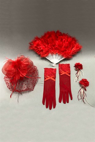 Red Gloves Voile Pencil Fan Earring Set