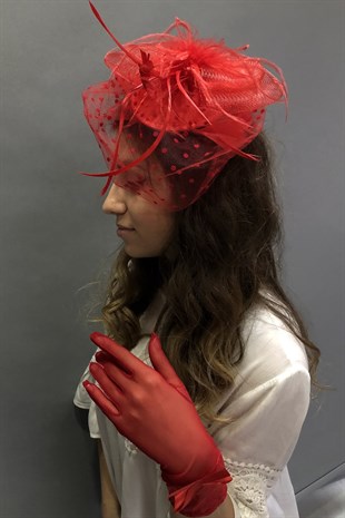 Red Gloves Voile Pencil Fan Earring Set