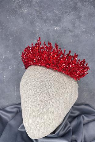 Red Elisa Design Beaded Bridal Henna Crown Hair Accessory