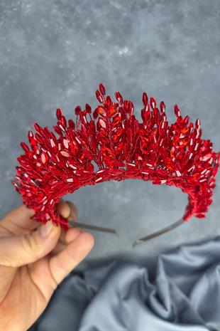 Red Elisa Design Beaded Bridal Henna Crown Hair Accessory