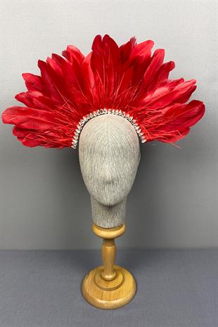 Red Enda Feathered Stone Bridal Henna Crown Accessory