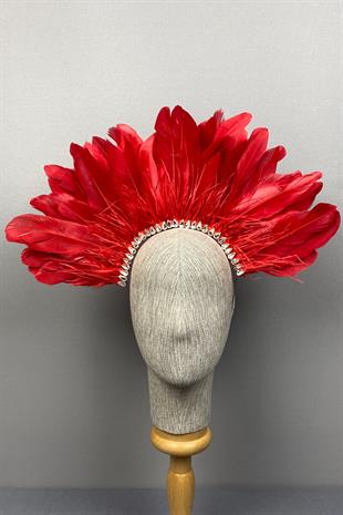 Red Enda Feathered Stone Bridal Henna Crown Accessory