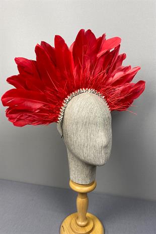 Red Enda Feathered Stone Bridal Henna Crown Accessory