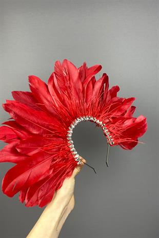 Red Enda Feathered Stone Bridal Henna Crown Accessory