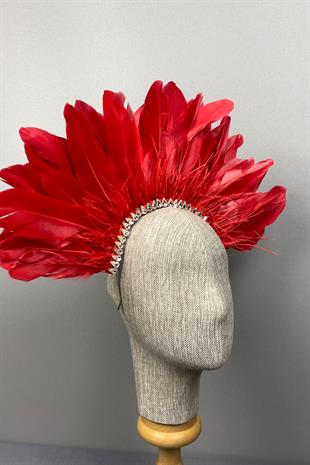 Red Enda Feathered Stone Bridal Henna Crown Accessory