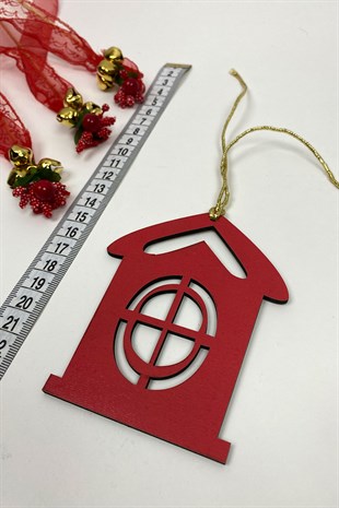 Kırmızı Ev Baskılı Yılbaşı Ağaç Süsü 