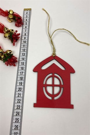 Kırmızı Ev Baskılı Yılbaşı Ağaç Süsü 