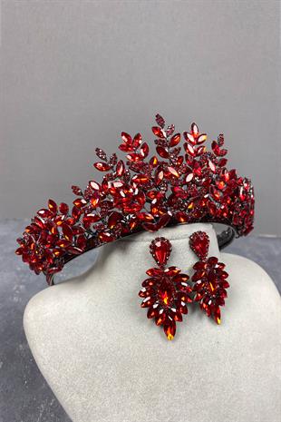 Red Ezel 3D Bridal Henna Crown And Stud Earring Set