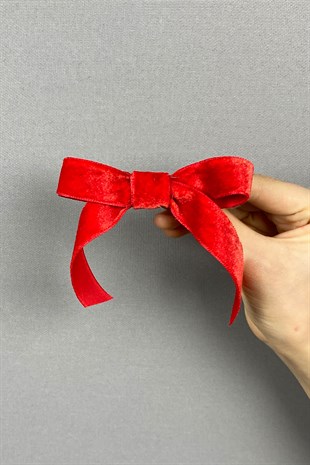 Kırmızı Fiyonklu Kadife Kurdeleli Saç Tokası