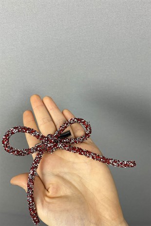 Kırmızı Full Taşlı Tasarım Fiyonk Saç Tokası