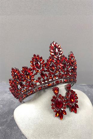 Red Godiva High Bridal Henna Crown And Stud Earrings