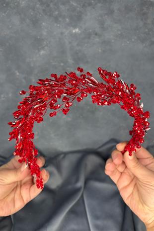 Red Hera Crystal Beaded Bridal Henna Tiara Hair and Turban Accessory
