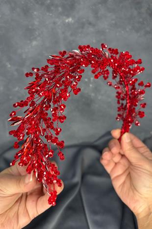 Red Hera Crystal Beaded Bridal Henna Tiara Hair and Turban Accessory