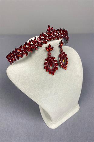 Red Thin Elegant Vera Bridal Henna Crown And Shuttle Earrings