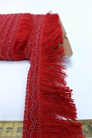 Kırmızı İp Püskül Saçak Şerit 5 cm
