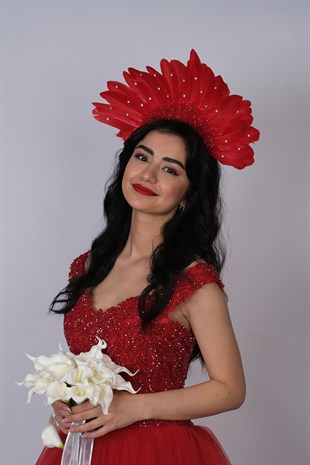 Special Design Bridal Henna Crown with Red Eagle Feathered Stone