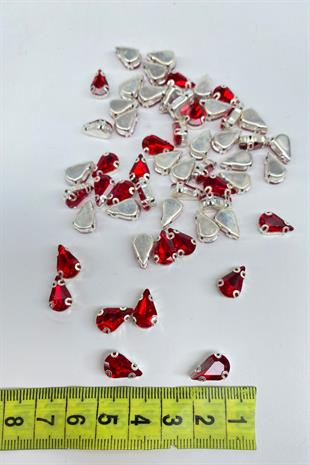 Kırmızı Kasalı Dikme Parlak Cam Damla Boncuk 10 Adet