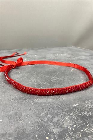 الكريستال الأحمر مطرز مساء اللباس حزام ملحق