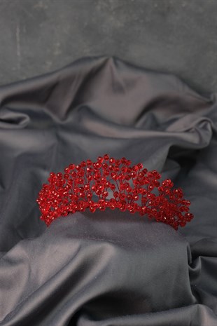 Kırmızı Kristal Boncuklu Aren Gelin Kına Tacı