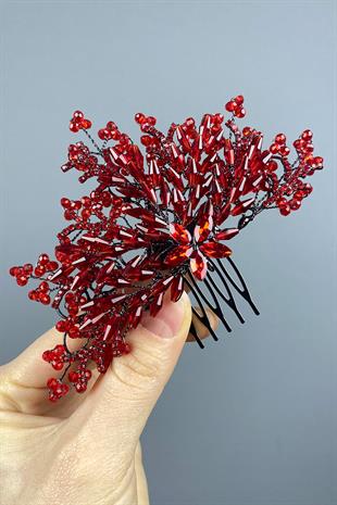 Red Crystal Embroidered Side Comb Hairclip Bridal Hair Accessory