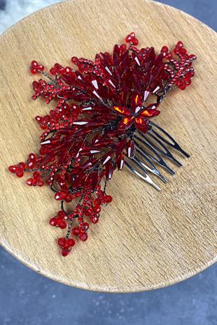 Red Crystal Embroidered Side Comb Hairclip Bridal Hair Accessory