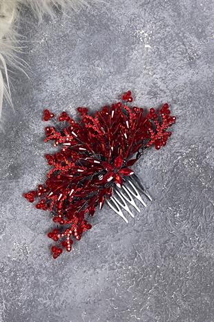 Red Crystal Embroidered Side Comb Hairclip Bridal Hair Accessory