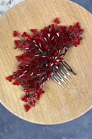 Red Crystal Embroidered Side Comb Hairclip Bridal Hair Accessory