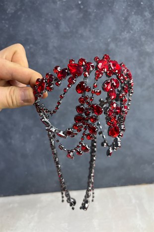 Kırmızı Layd Alınlık Gelin Saç Aksesuarı Gelin Kına Tacı