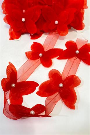  فراشة شيفون حمراء مقطوعة بالليزر