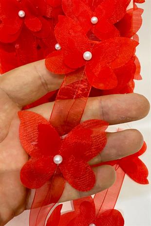  فراشة شيفون حمراء مقطوعة بالليزر