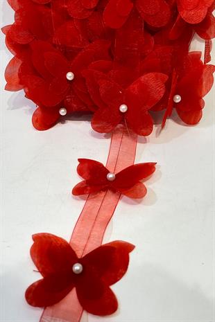  فراشة شيفون حمراء مقطوعة بالليزر