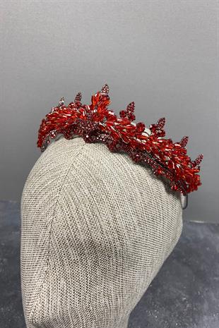 Red Lena Crystal Beaded Bridal Henna Tiara