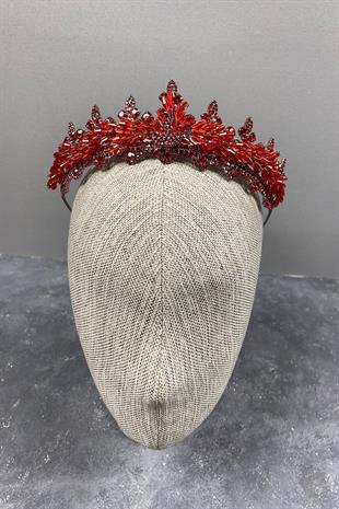 Red Lena Crystal Beaded Bridal Henna Tiara