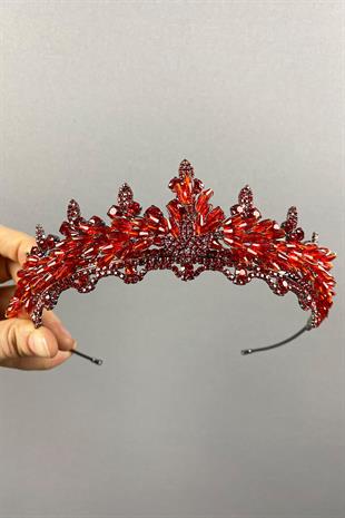 Red Lena Crystal Beaded Bridal Henna Tiara