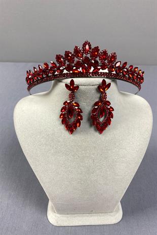 Red Leyn Bridal Henna Crown and Shuttle Stone Earrings