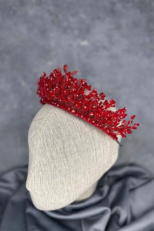 Red Livan Beaded Bridal Henna Crown Hair Accessory