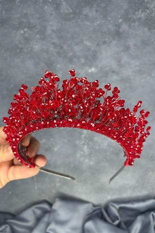 Red Livan Beaded Bridal Henna Crown Hair Accessory