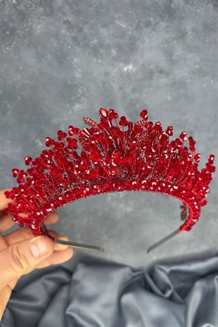 Red Livan Beaded Bridal Henna Crown Hair Accessory