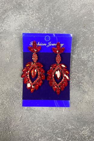 Red Shuttle Duru Leaf Patterned Stone Evening Dress Earrings