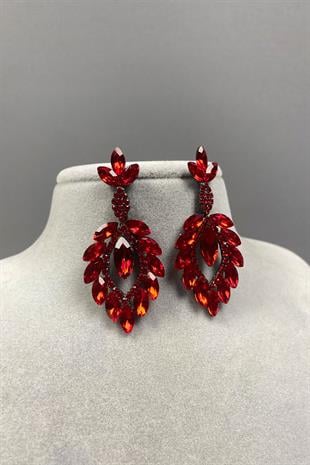 Red Shuttle Duru Leaf Patterned Stone Evening Dress Earrings