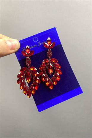 Red Shuttle Duru Leaf Patterned Stone Evening Dress Earrings
