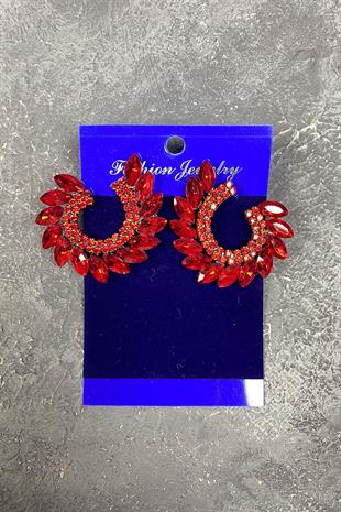 Red Shuttle Hera Leaf Pattern Stone Evening Earrings